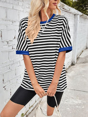 Lovelet Striped Round Neck Half Sleeve T-Shirt - Trendsi