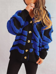 Contrast Button Up Long Sleeve Cardigan - Trendsi