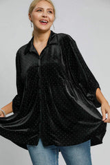 Umgee Full Size Polka Dot Button Up Half Sleeve Shirt - Trendsi - Flyclothing LLC