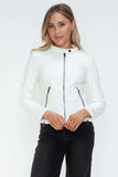 Snobbish Faux Leather Zip Up Drawstring Hooded Jacket - Trendsi - Flyclothing LLC