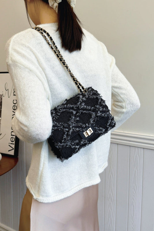 Raw Hem Denim Crossbody Bag - Trendsi