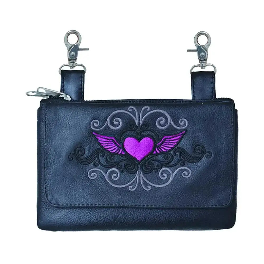 Pink Heart Themed Cowhide Clip-On Bag - Unik Just for Bikers - Flyclothing LLC