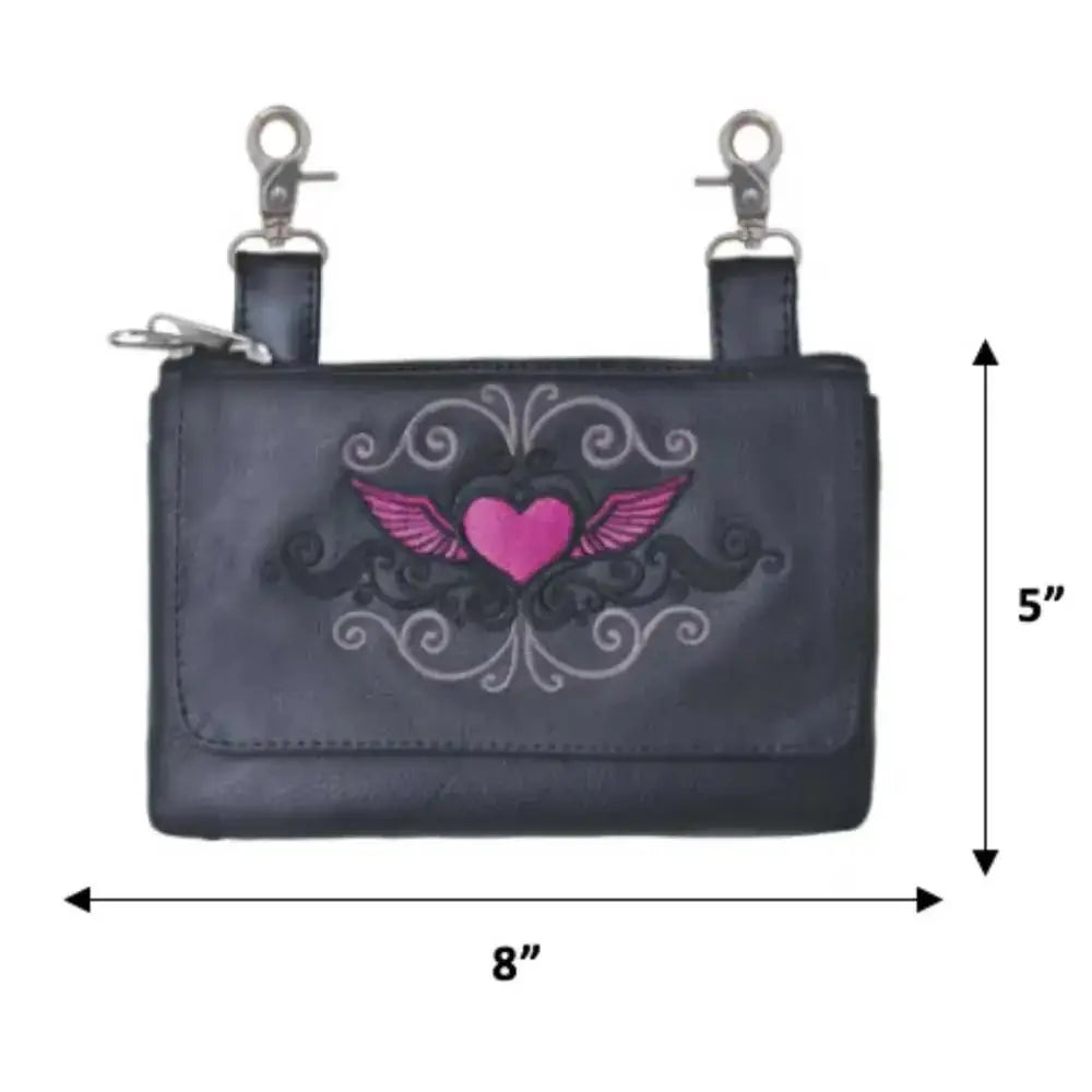 Pink Heart Themed Cowhide Clip-On Bag - Unik Just for Bikers - Flyclothing LLC