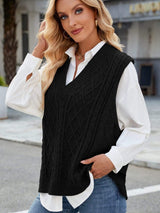 Cable Knit V-Neck Sweater Vest - Trendsi - Flyclothing LLC