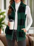 Full Size Pocketed Plaid Vest Coat - Trendsi