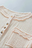 Textured Frayed Trim Half Button Short Sleeve Top - Trendsi - Flyclothing LLC