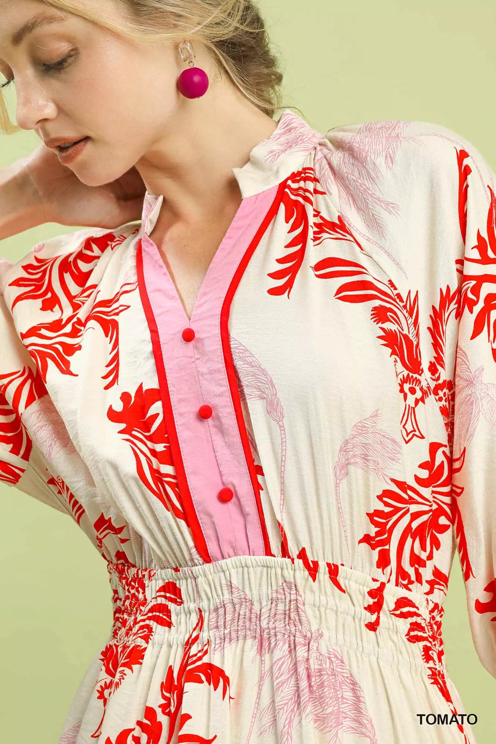 Umgee Tropical Print Button Detail Midi Dress - Trendsi - Flyclothing LLC