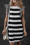 Ruffled Striped Round Neck Cap Sleeve Mini Dress - Trendsi