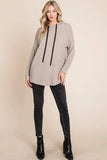 BOMBOM Contrast Drawstring Drop Shoulder Knit Hoodie - Trendsi - Flyclothing LLC