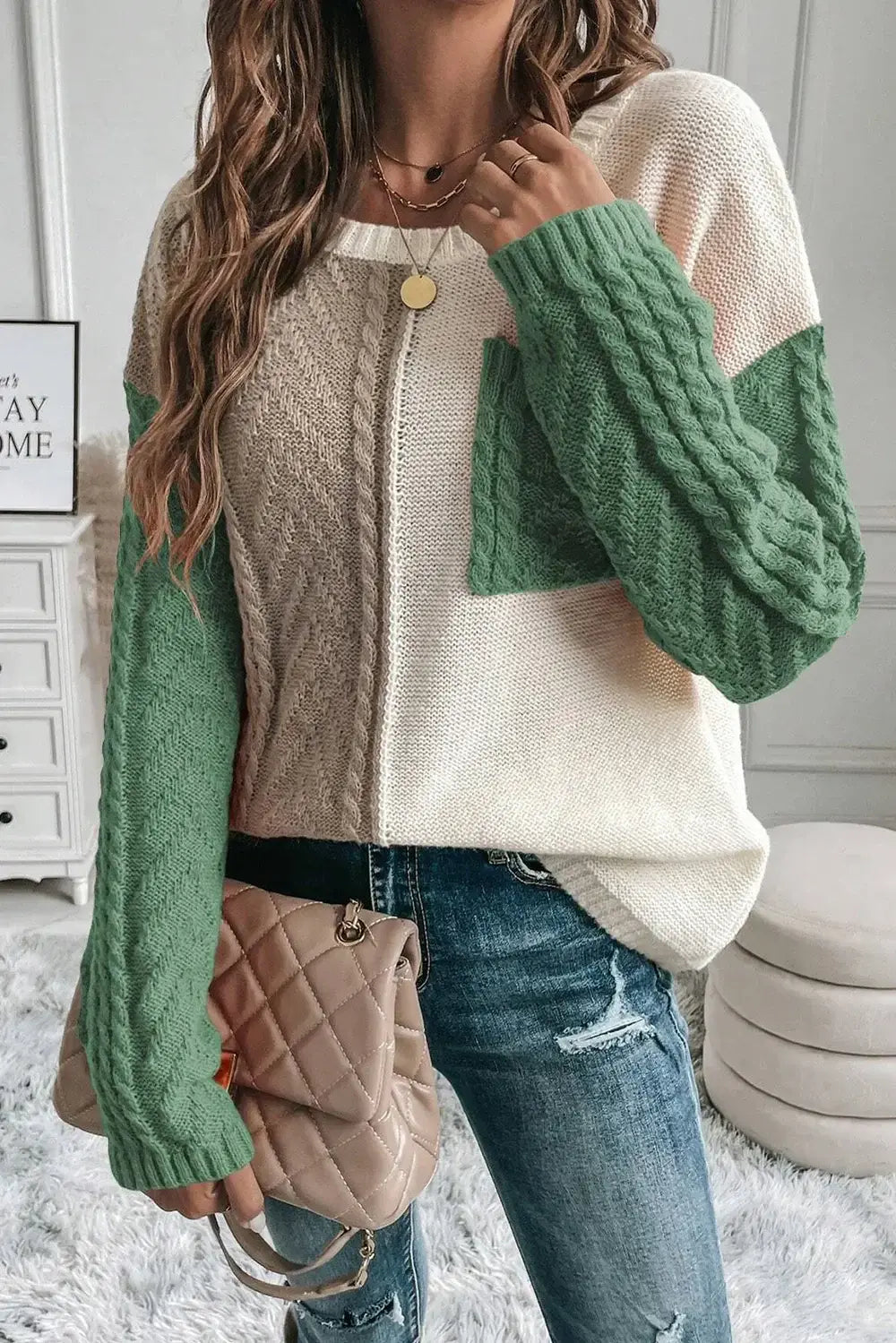 Double Take Full Size Color Block Drop Shoulder Sweater - Trendsi - Flyclothing LLC
