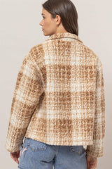 HYFVE Plaid Collared Neck Boucle Jacket with Pockets - Trendsi - Flyclothing LLC