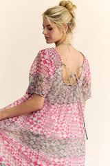 Davi & Dani Multi Floral Square Neck Puff Sleeve Maxi Dress - Trendsi - Flyclothing LLC