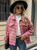 Plaid Collared Neck Long Sleeve Jacket - Trendsi