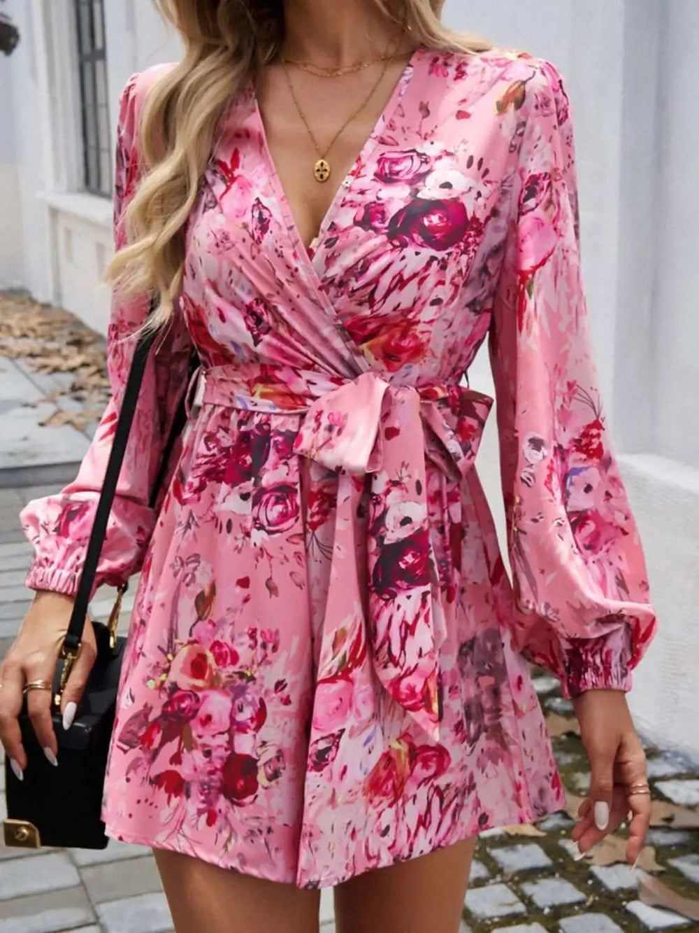 Devine Tied Surplice Long Sleeve Romper - Trendsi - Flyclothing LLC