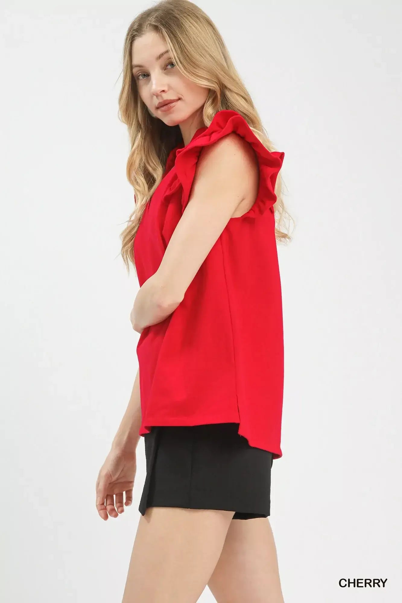Umgee Ruffle Sleeve V-Neck Top - Trendsi - Flyclothing LLC