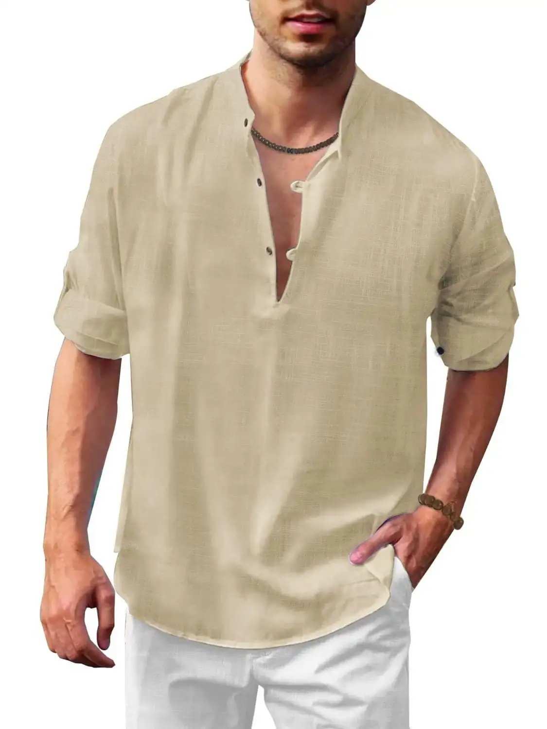 Men's Full Size Half Button Long Sleeve Shirt Plus Size - Trendsi - Flyclothing LLC