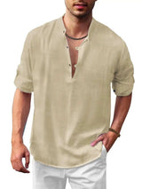 Men's Full Size Half Button Long Sleeve Shirt Plus Size - Trendsi - Flyclothing LLC