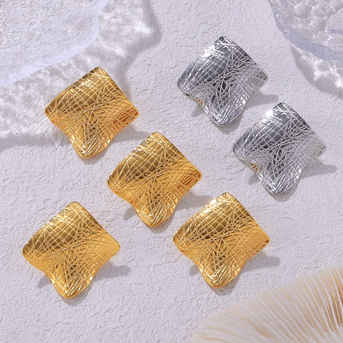 Textured Titanium Steel Stud Earrings - Trendsi - Flyclothing LLC