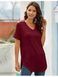 Full Size Solid V-Neck Short Sleeve T-Shirt Plus Size - Trendsi - Flyclothing LLC