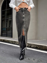 Button Up High Rise Denim Skirt - Trendsi - Flyclothing LLC