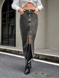 Button Up High Rise Denim Skirt - Trendsi - Flyclothing LLC