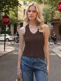 Cable-Knit V-Neck Knit Tank - Trendsi - Flyclothing LLC