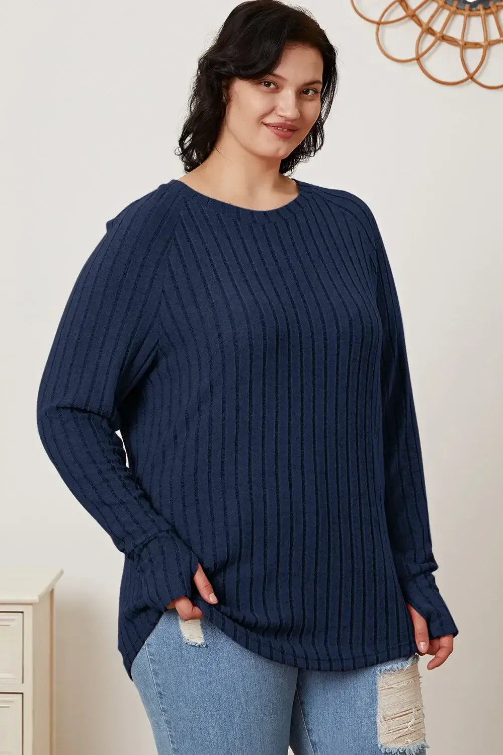 Basic Bae Full Size Ribbed Thumbhole Sleeve T-Shirt - ShopBasicbae - Flyclothing LLC