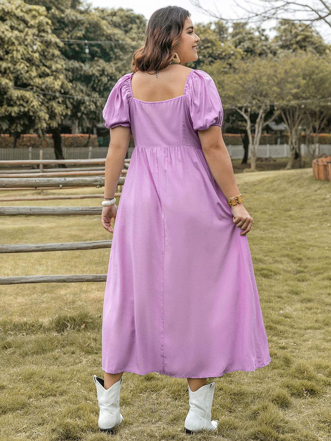 Plus Size Tie Neck Short Sleeve Dress - Trendsi - Flyclothing LLC