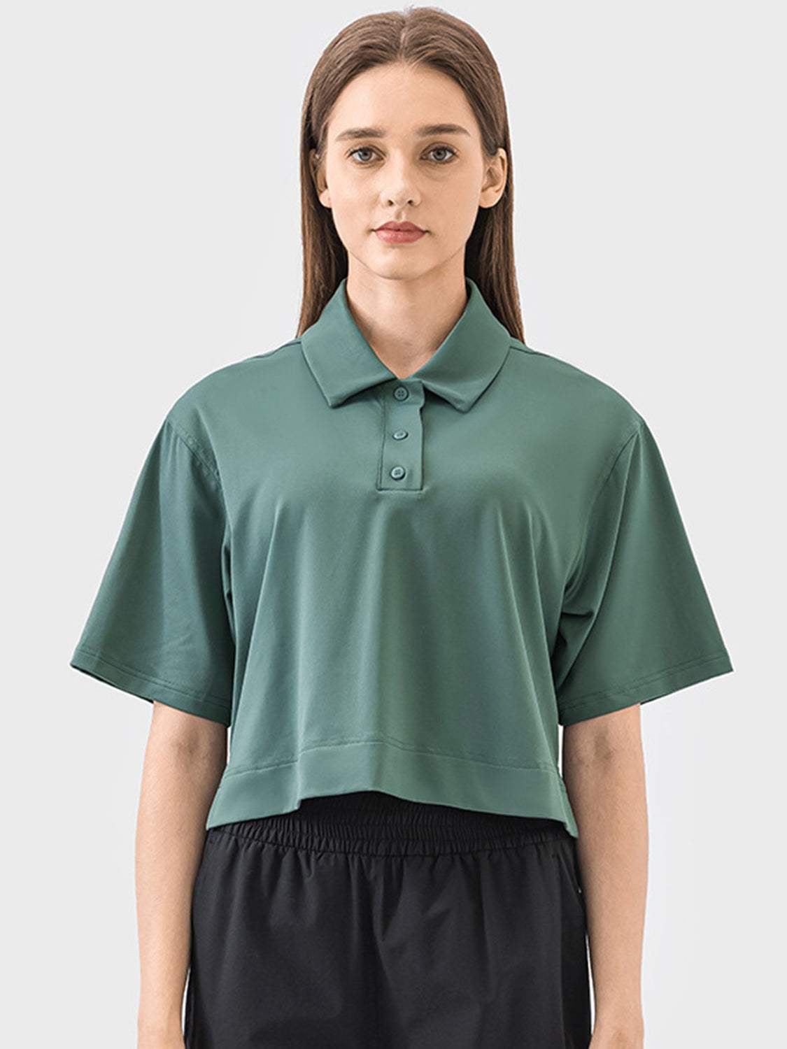 Half Button Short Sleeve Active T-Shirt - Trendsi - Flyclothing LLC