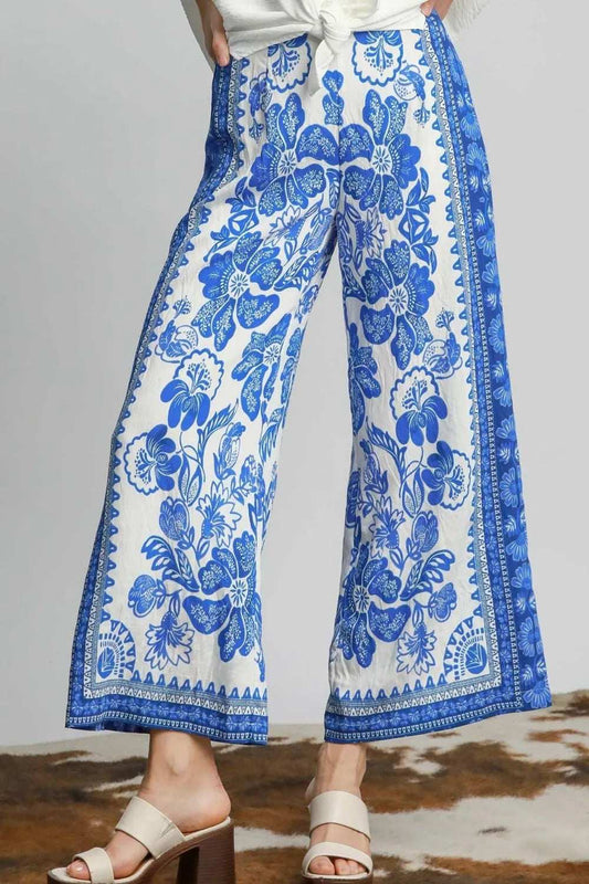 Umgee Full Size Floral Border Print Pants Plus Size - Trendsi - Flyclothing LLC