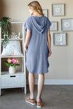 Heimish Full Size Ribbed Short Sleeve Hooded Dress - Trendsi