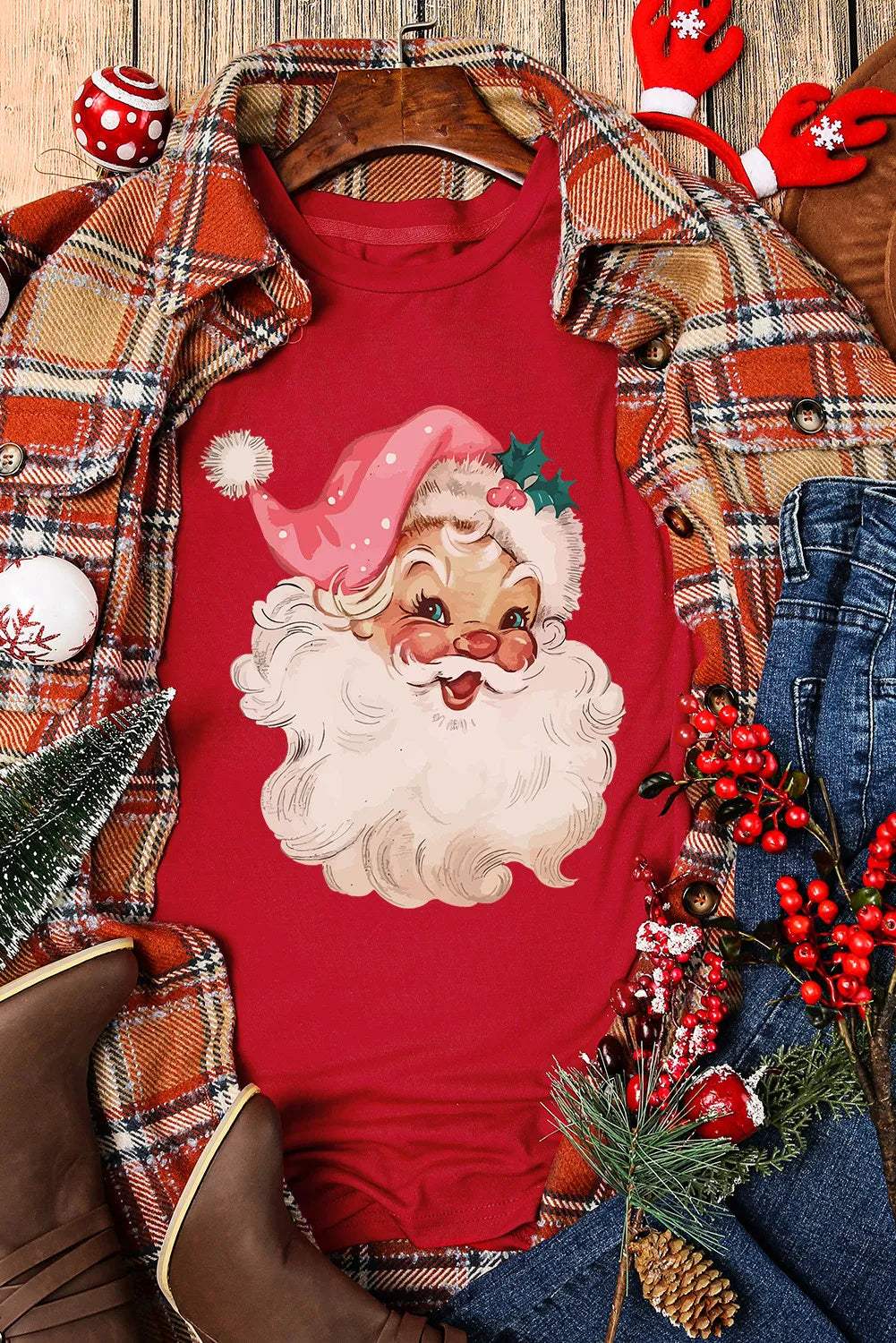 Santa Round Neck Short Sleeve T-Shirt - Trendsi - Flyclothing LLC