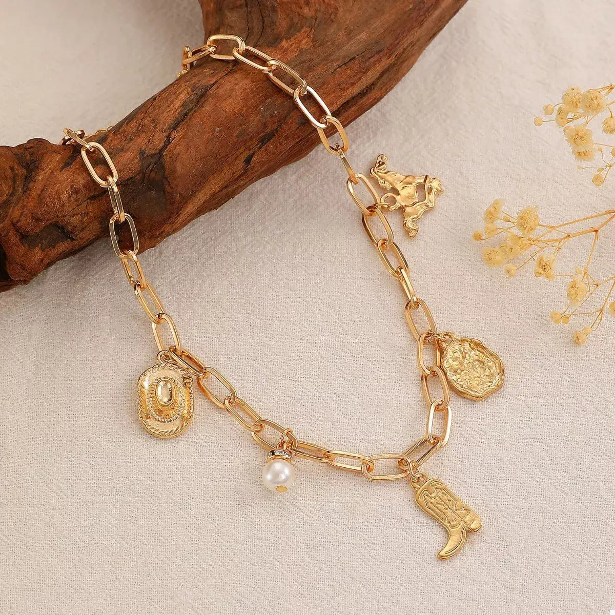 18K Gold-Plated Charm Necklace and Bracelet Jewelry Set - Trendsi - Flyclothing LLC