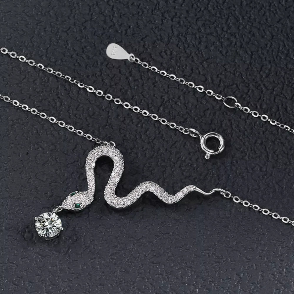 925 Sterling Silver Moissanite Snake Pendant Necklace - Trendsi - Flyclothing LLC