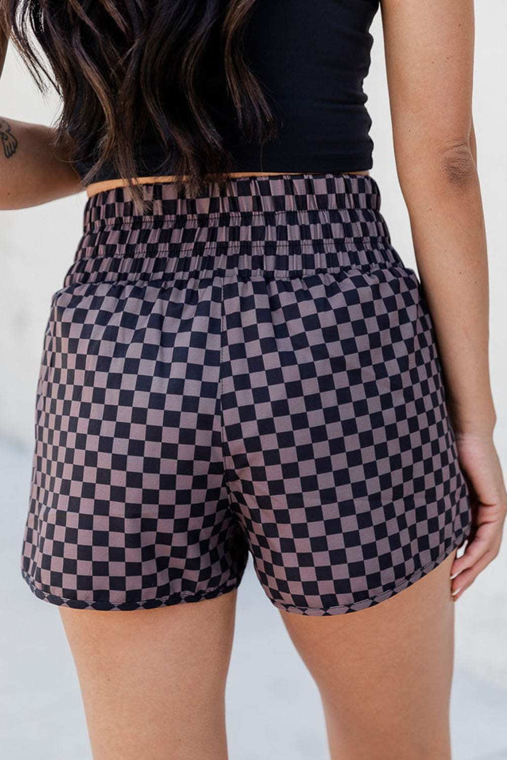 Checkered Elastic Waist Shorts - Trendsi - Flyclothing LLC