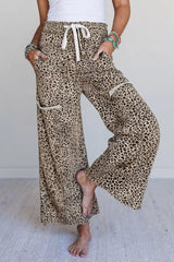 Leopard Print Wide-Leg Pants with Drawstring - Trendsi - Flyclothing LLC