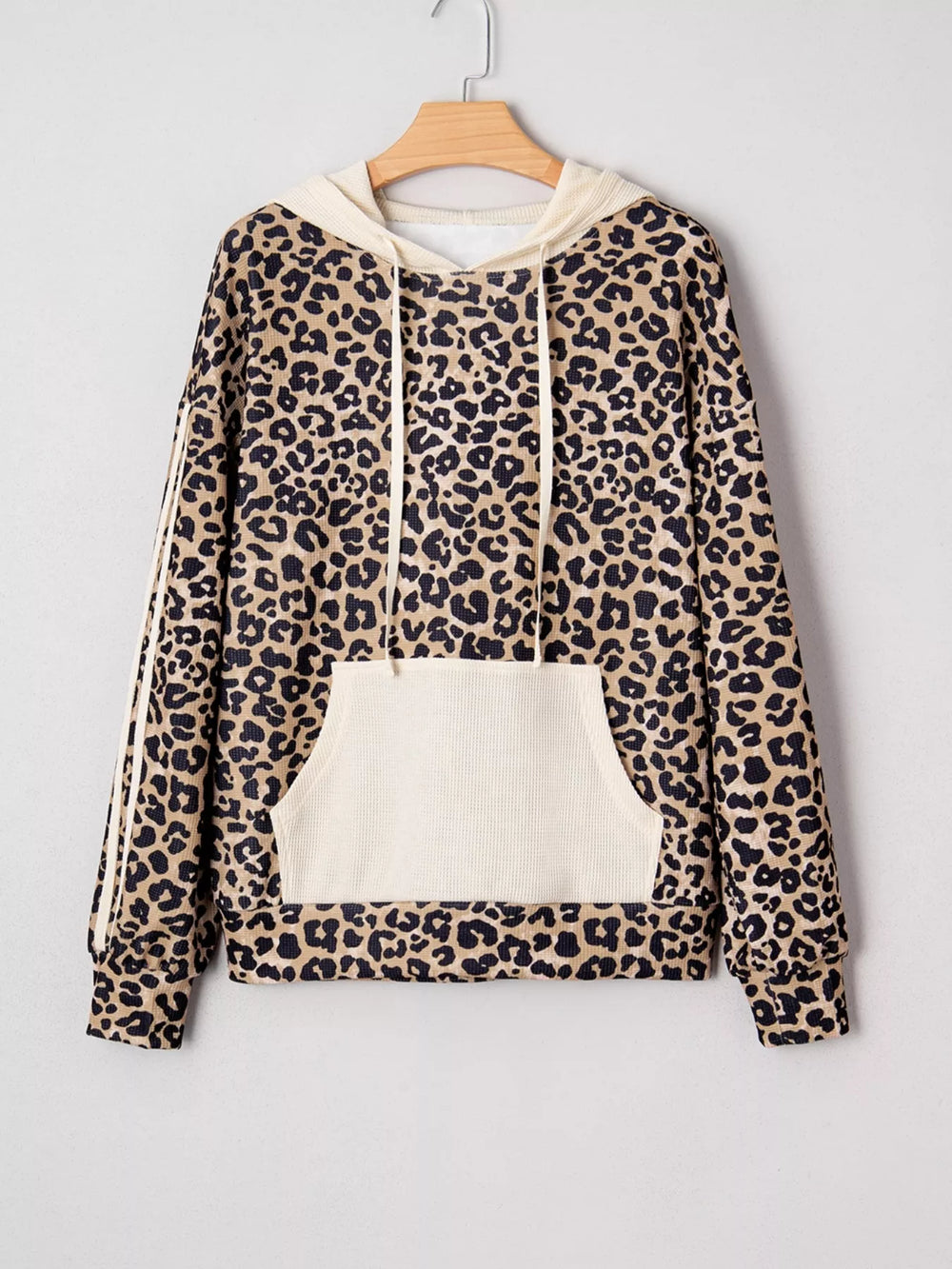 Leopard Print Long Sleeve Hoodie with Pocket - Trendsi - Flyclothing LLC