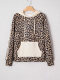 Leopard Print Long Sleeve Hoodie with Pocket - Trendsi - Flyclothing LLC
