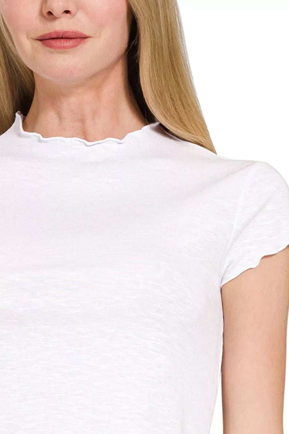 Zenana Cotton Modal Slub Lettuce Trimmed Cropped T-Shirt - Trendsi - Flyclothing LLC