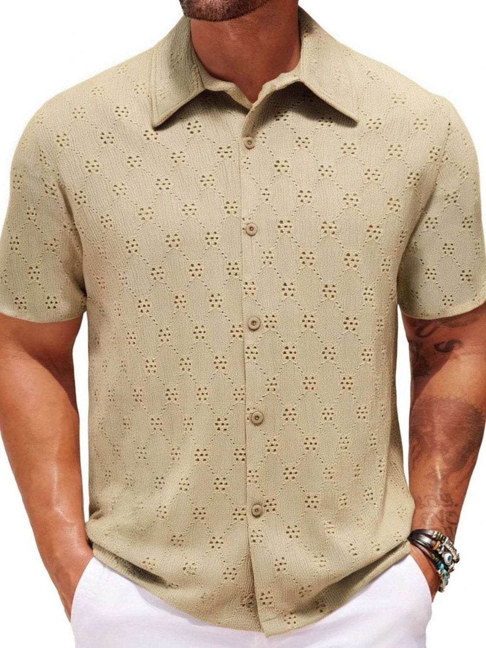 Men's Plus Size Button Down Short Sleeve Shirt - Trendsi - Flyclothing LLC