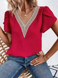 V-Neck Petal Sleeve Blouse - Trendsi