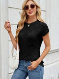 Round Neck Short Sleeve Knit Top - Trendsi - Flyclothing LLC