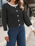 Contrast Button Up Long Sleeve Cardigan - Trendsi - Flyclothing LLC