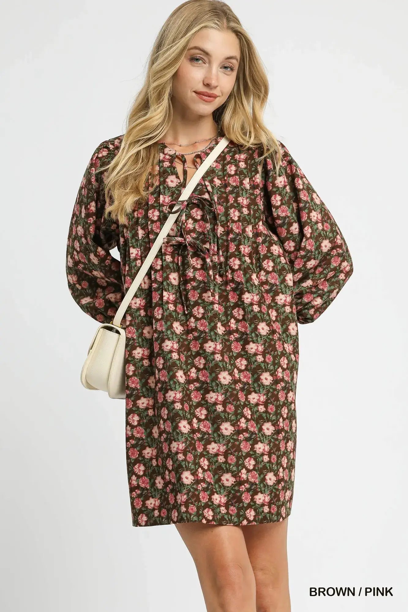 Umgee Floral Tie-Neck Babydoll Dress - Trendsi - Flyclothing LLC