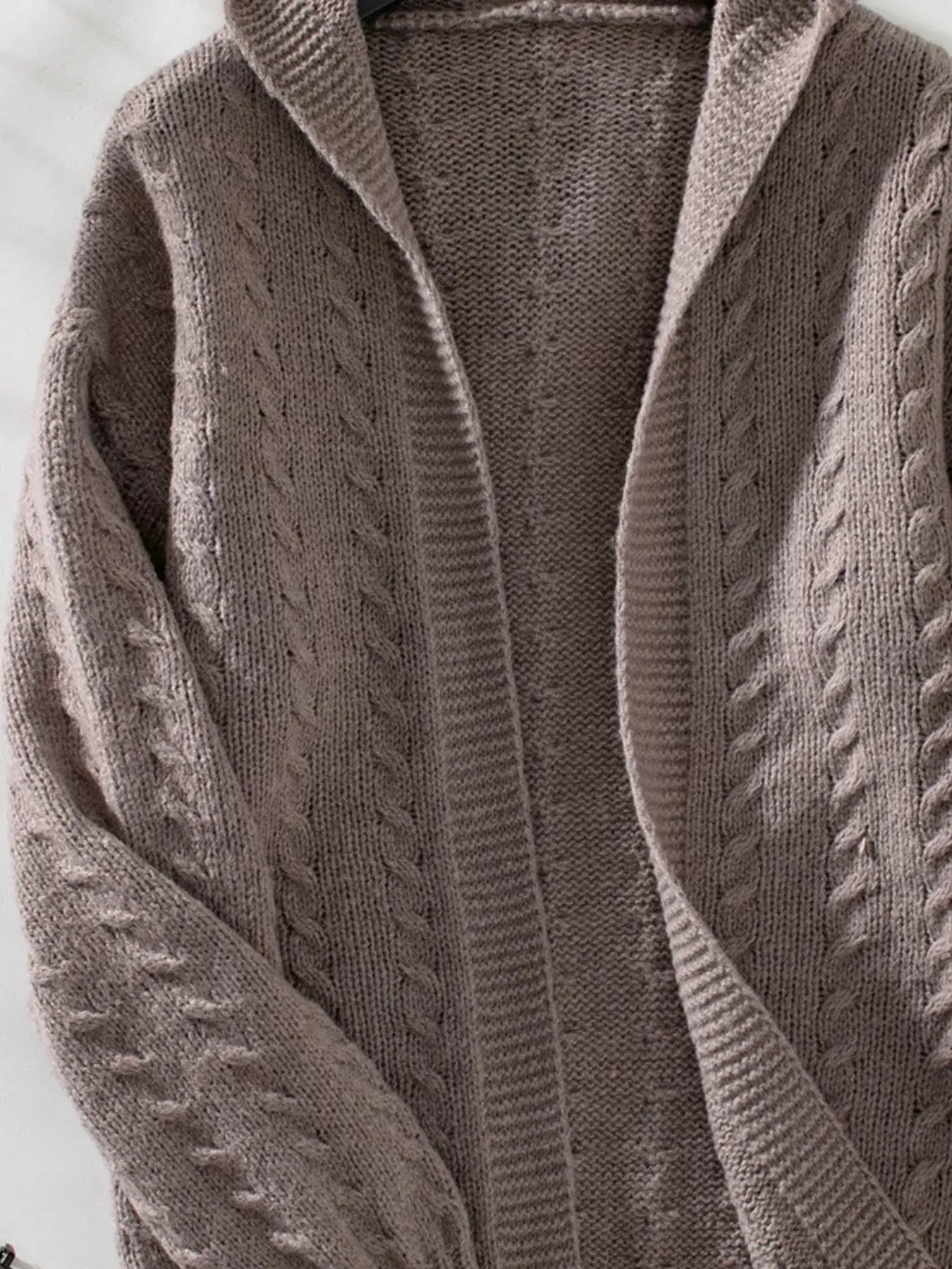 Cable Knit Open Front Hooded Cardigan - Trendsi - Flyclothing LLC