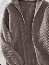 Cable Knit Open Front Hooded Cardigan - Trendsi - Flyclothing LLC