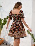 Printed Square Neck Short Sleeve Dress - Trendsi - Flyclothing LLC
