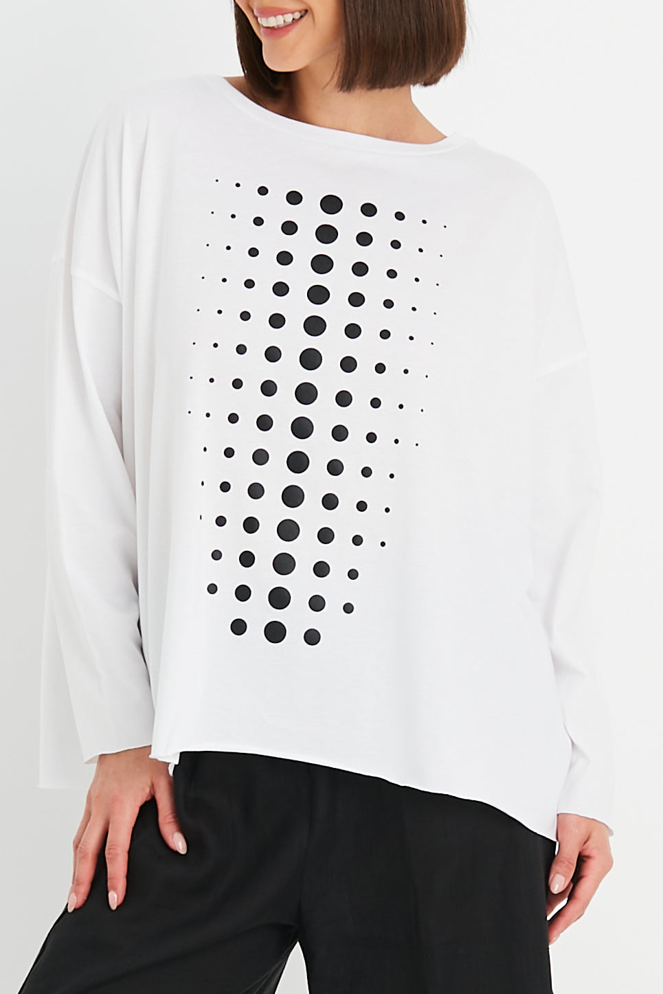 Pima Cotton Dot Dot Dot Luxury Boxy T-Shirt - White/Black - PLANET by Lauren G - Flyclothing LLC
