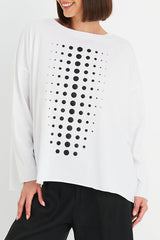 Pima Cotton Dot Dot Dot Luxury Boxy T-Shirt - White/Black - PLANET by Lauren G - Flyclothing LLC