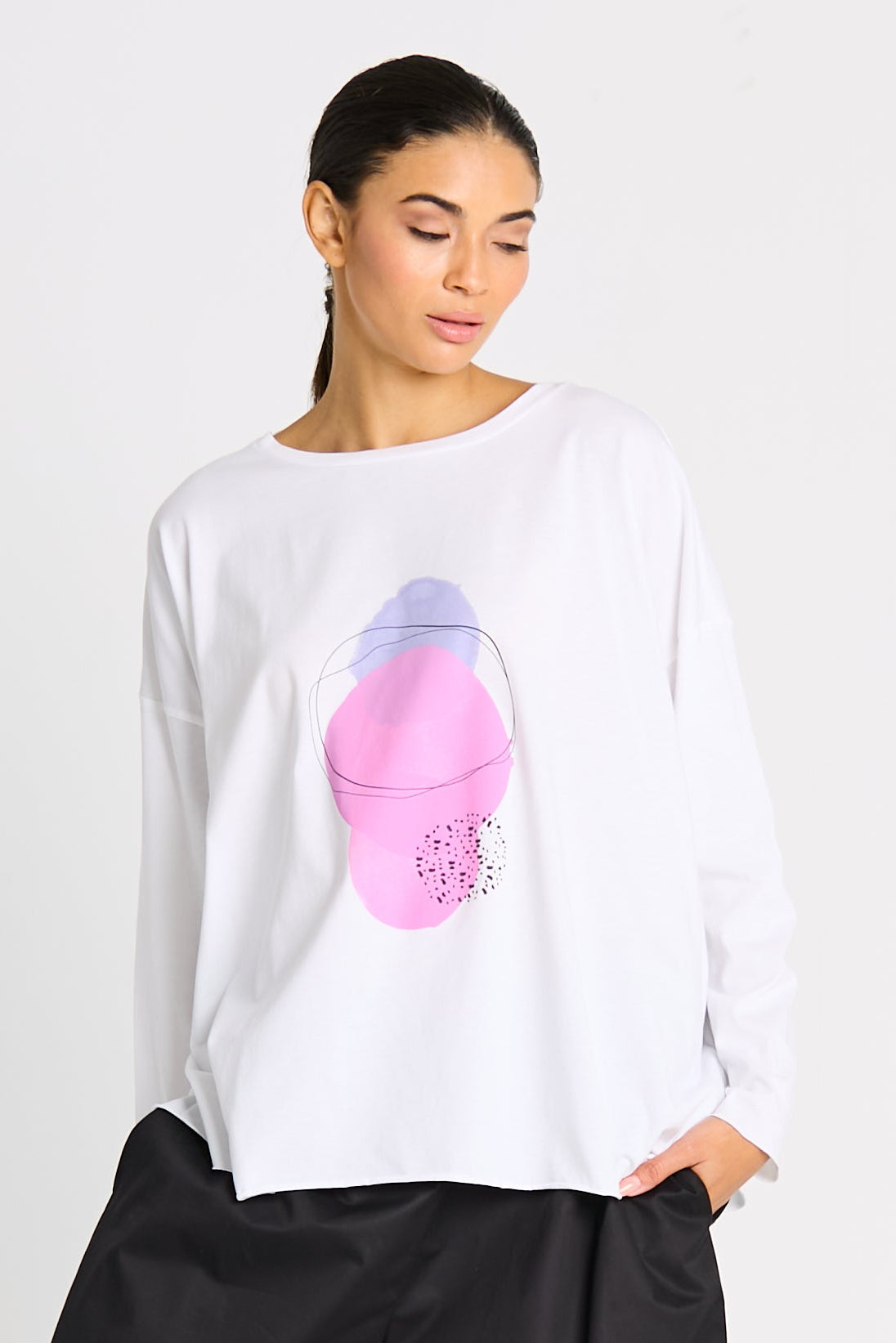 Pima Cotton "Saturn" Luxury Boxy Tee - White - PLANET by Lauren G - Flyclothing LLC